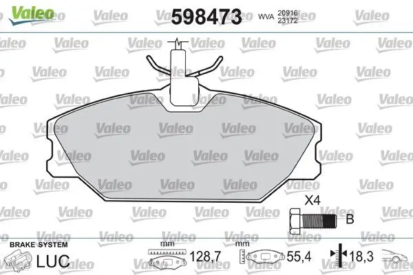 Bremsbelagsatz, Scheibenbremse Vorderachse VALEO 598473