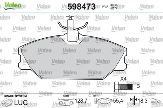 Bremsbelagsatz, Scheibenbremse Vorderachse VALEO 598473 Bild Bremsbelagsatz, Scheibenbremse Vorderachse VALEO 598473