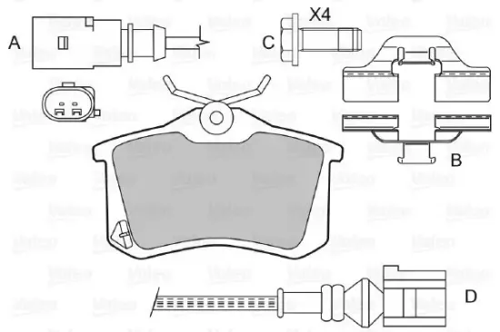 Bremsbelagsatz, Scheibenbremse Hinterachse VALEO 598474 Bild Bremsbelagsatz, Scheibenbremse Hinterachse VALEO 598474