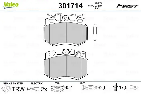 Bremsbelagsatz, Scheibenbremse Vorderachse VALEO 301714