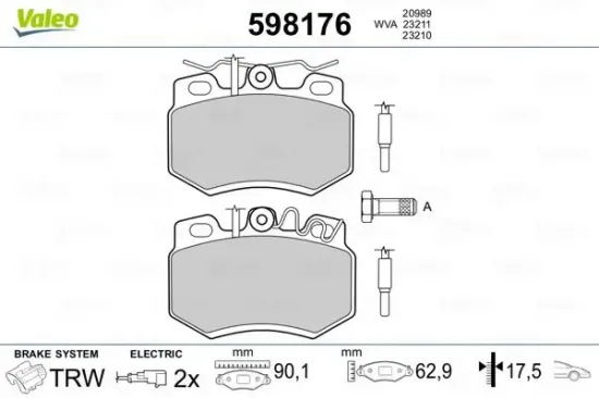 Bremsbelagsatz, Scheibenbremse Vorderachse VALEO 598176 Bild Bremsbelagsatz, Scheibenbremse Vorderachse VALEO 598176