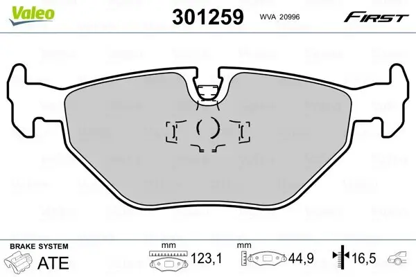 Bremsbelagsatz, Scheibenbremse Hinterachse VALEO 301259