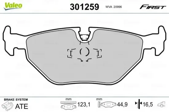 Bremsbelagsatz, Scheibenbremse Hinterachse VALEO 301259 Bild Bremsbelagsatz, Scheibenbremse Hinterachse VALEO 301259