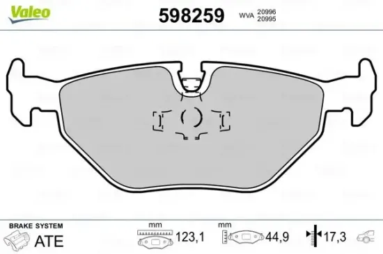 Bremsbelagsatz, Scheibenbremse Hinterachse VALEO 598259 Bild Bremsbelagsatz, Scheibenbremse Hinterachse VALEO 598259
