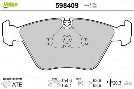 Bremsbelagsatz, Scheibenbremse Vorderachse VALEO 598409 Bild Bremsbelagsatz, Scheibenbremse Vorderachse VALEO 598409