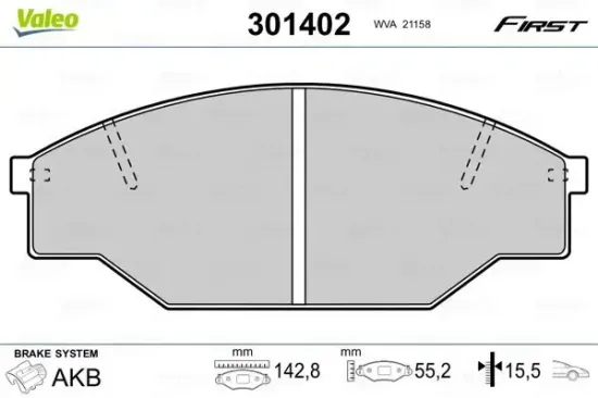 Bremsbelagsatz, Scheibenbremse Vorderachse VALEO 301402 Bild Bremsbelagsatz, Scheibenbremse Vorderachse VALEO 301402
