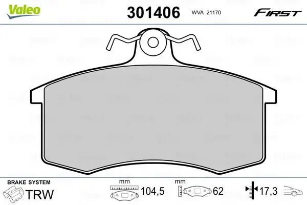 Bremsbelagsatz, Scheibenbremse Vorderachse VALEO 301406