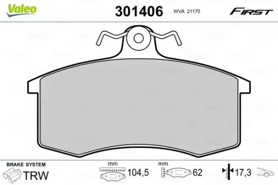 Bremsbelagsatz, Scheibenbremse Vorderachse VALEO 301406 Bild Bremsbelagsatz, Scheibenbremse Vorderachse VALEO 301406