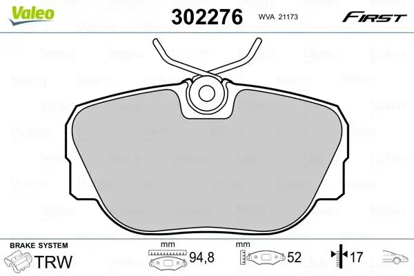Bremsbelagsatz, Scheibenbremse Vorderachse VALEO 302276