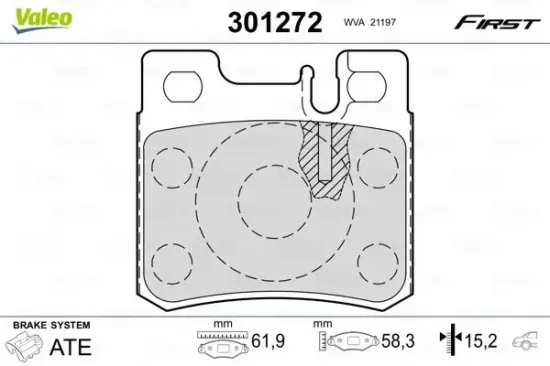 Bremsbelagsatz, Scheibenbremse Hinterachse VALEO 301272 Bild Bremsbelagsatz, Scheibenbremse Hinterachse VALEO 301272