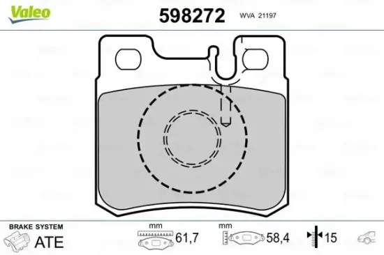 Bremsbelagsatz, Scheibenbremse Hinterachse VALEO 598272 Bild Bremsbelagsatz, Scheibenbremse Hinterachse VALEO 598272