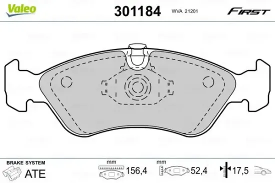 Bremsbelagsatz, Scheibenbremse Vorderachse VALEO 301184 Bild Bremsbelagsatz, Scheibenbremse Vorderachse VALEO 301184