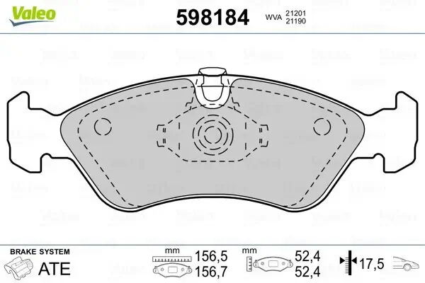 Bremsbelagsatz, Scheibenbremse VALEO 598184