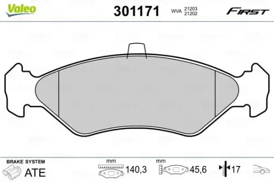 Bremsbelagsatz, Scheibenbremse Vorderachse VALEO 301171 Bild Bremsbelagsatz, Scheibenbremse Vorderachse VALEO 301171
