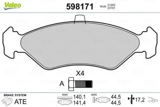 Bremsbelagsatz, Scheibenbremse Vorderachse VALEO 598171 Bild Bremsbelagsatz, Scheibenbremse Vorderachse VALEO 598171