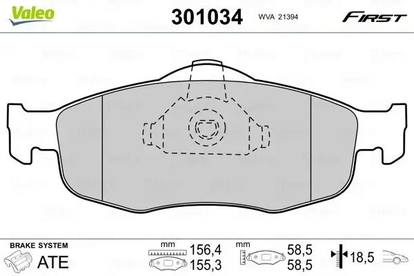 Bremsbelagsatz, Scheibenbremse VALEO 301034