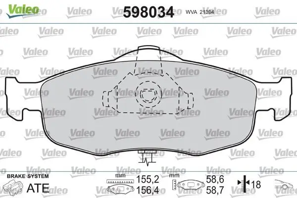 Bremsbelagsatz, Scheibenbremse Vorderachse VALEO 598034