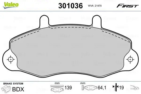 Bremsbelagsatz, Scheibenbremse Vorderachse VALEO 301036