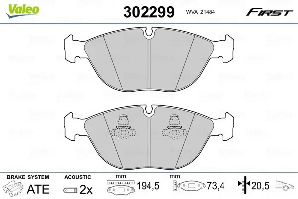 Bremsbelagsatz, Scheibenbremse Vorderachse VALEO 302299