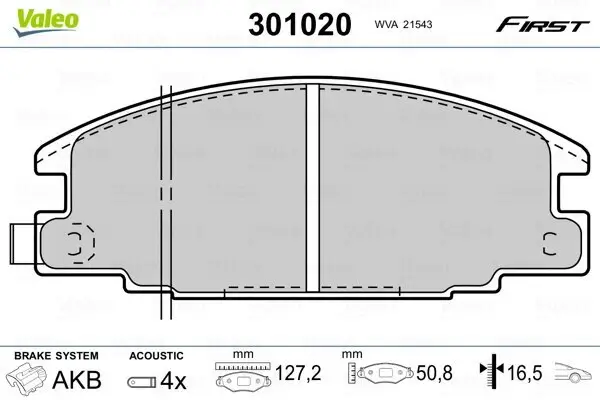 Bremsbelagsatz, Scheibenbremse Vorderachse VALEO 301020