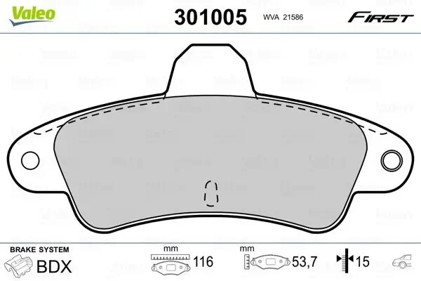 Bremsbelagsatz, Scheibenbremse Hinterachse VALEO 301005