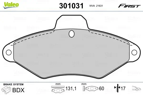 Bremsbelagsatz, Scheibenbremse VALEO 301031