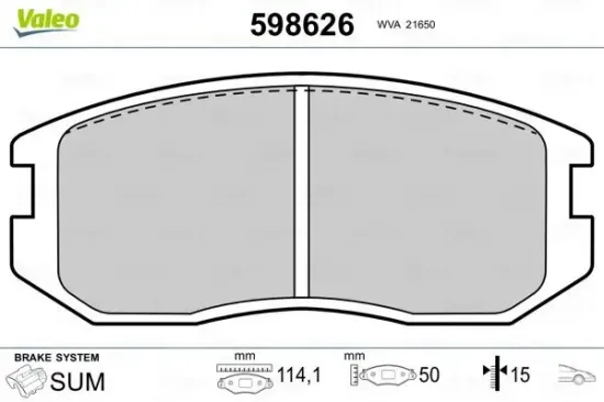 Bremsbelagsatz, Scheibenbremse Vorderachse VALEO 598626 Bild Bremsbelagsatz, Scheibenbremse Vorderachse VALEO 598626