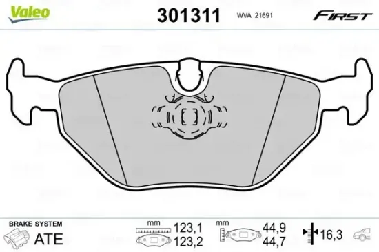 Bremsbelagsatz, Scheibenbremse VALEO 301311 Bild Bremsbelagsatz, Scheibenbremse VALEO 301311