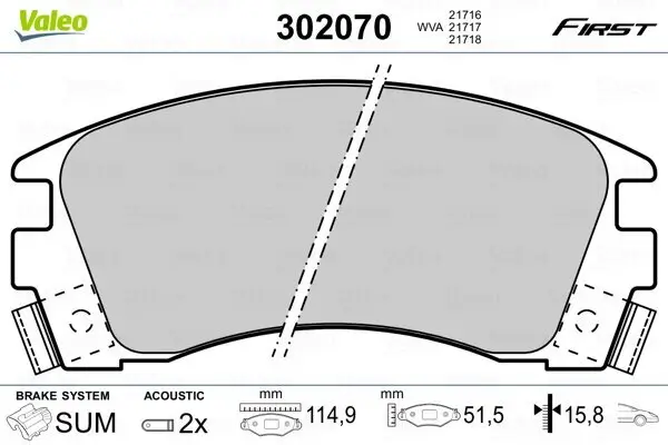 Bremsbelagsatz, Scheibenbremse Vorderachse VALEO 302070