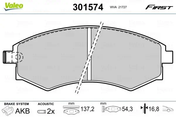 Bremsbelagsatz, Scheibenbremse Vorderachse VALEO 301574