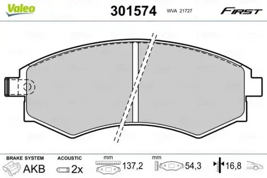 Bremsbelagsatz, Scheibenbremse Vorderachse VALEO 301574 Bild Bremsbelagsatz, Scheibenbremse Vorderachse VALEO 301574