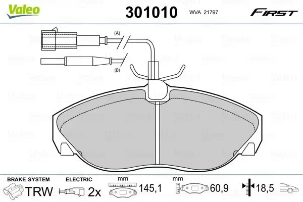 Bremsbelagsatz, Scheibenbremse VALEO 301010