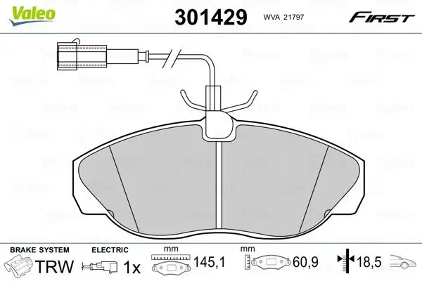 Bremsbelagsatz, Scheibenbremse VALEO 301429