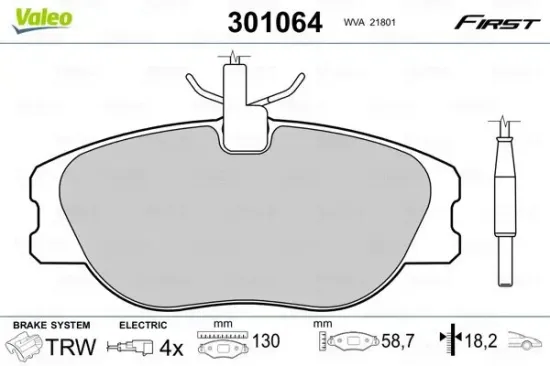 Bremsbelagsatz, Scheibenbremse Vorderachse VALEO 301064 Bild Bremsbelagsatz, Scheibenbremse Vorderachse VALEO 301064