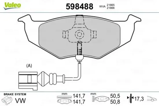 Bremsbelagsatz, Scheibenbremse Vorderachse VALEO 598488 Bild Bremsbelagsatz, Scheibenbremse Vorderachse VALEO 598488