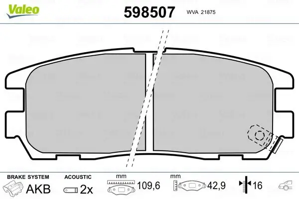 Bremsbelagsatz, Scheibenbremse Hinterachse VALEO 598507