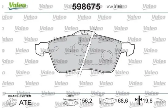 Bremsbelagsatz, Scheibenbremse Vorderachse VALEO 598675 Bild Bremsbelagsatz, Scheibenbremse Vorderachse VALEO 598675