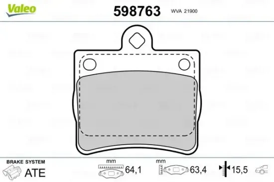 Bremsbelagsatz, Scheibenbremse Hinterachse VALEO 598763 Bild Bremsbelagsatz, Scheibenbremse Hinterachse VALEO 598763