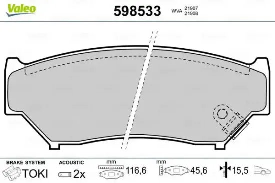 Bremsbelagsatz, Scheibenbremse Vorderachse VALEO 598533 Bild Bremsbelagsatz, Scheibenbremse Vorderachse VALEO 598533