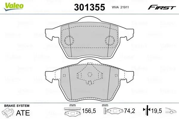 Bremsbelagsatz, Scheibenbremse VALEO 301355