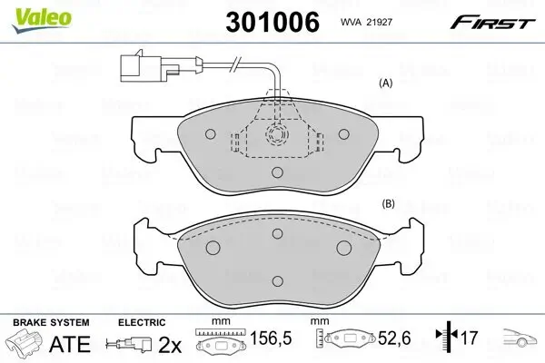 Bremsbelagsatz, Scheibenbremse VALEO 301006