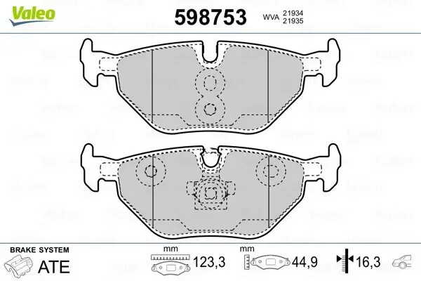 Bremsbelagsatz, Scheibenbremse VALEO 598753