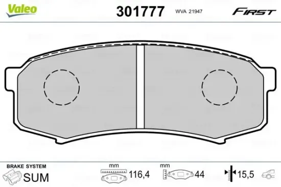 Bremsbelagsatz, Scheibenbremse Hinterachse VALEO 301777 Bild Bremsbelagsatz, Scheibenbremse Hinterachse VALEO 301777