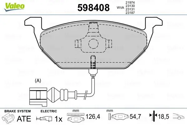 Bremsbelagsatz, Scheibenbremse Vorderachse VALEO 598408