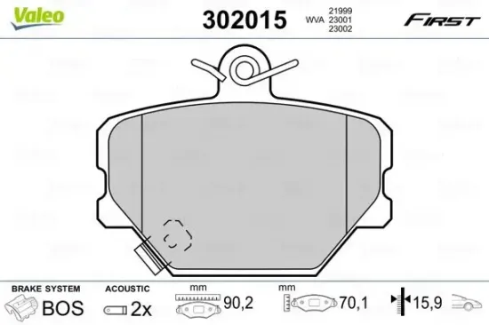 Bremsbelagsatz, Scheibenbremse VALEO 302015 Bild Bremsbelagsatz, Scheibenbremse VALEO 302015