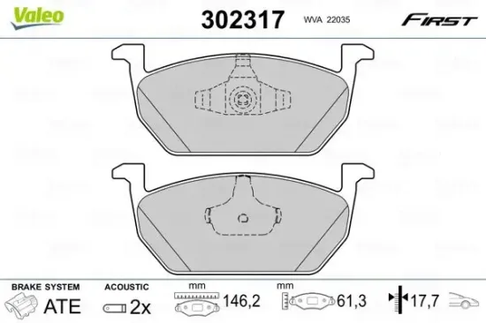 Bremsbelagsatz, Scheibenbremse Vorderachse VALEO 302317 Bild Bremsbelagsatz, Scheibenbremse Vorderachse VALEO 302317