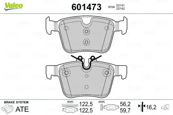 Bremsbelagsatz, Scheibenbremse Hinterachse VALEO 601473 Bild Bremsbelagsatz, Scheibenbremse Hinterachse VALEO 601473