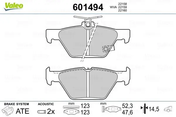 Bremsbelagsatz, Scheibenbremse Hinterachse VALEO 601494
