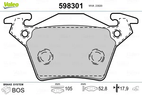 Bremsbelagsatz, Scheibenbremse Hinterachse VALEO 598301