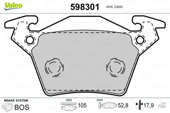 Bremsbelagsatz, Scheibenbremse Hinterachse VALEO 598301 Bild Bremsbelagsatz, Scheibenbremse Hinterachse VALEO 598301